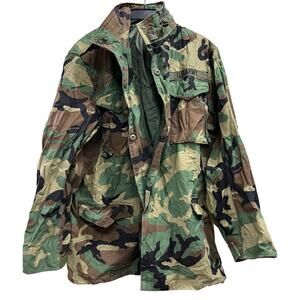 VTG military-issue army field jacket woodland camouflage camo size medium long